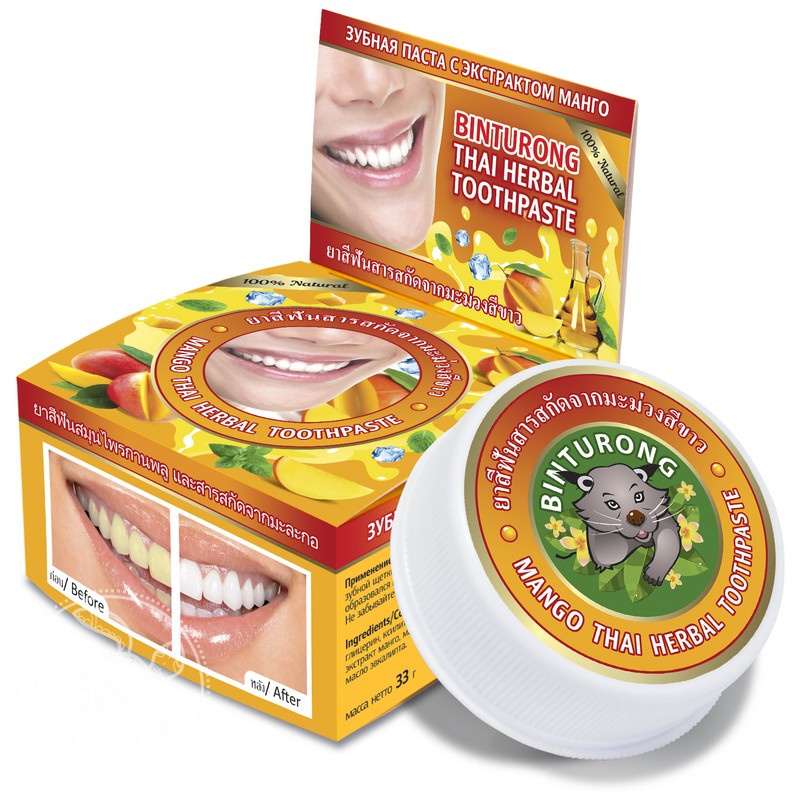 Зубная паста с экстрактом Манго, 33гр/Binturong Mango Thai Herbal Toothpaste