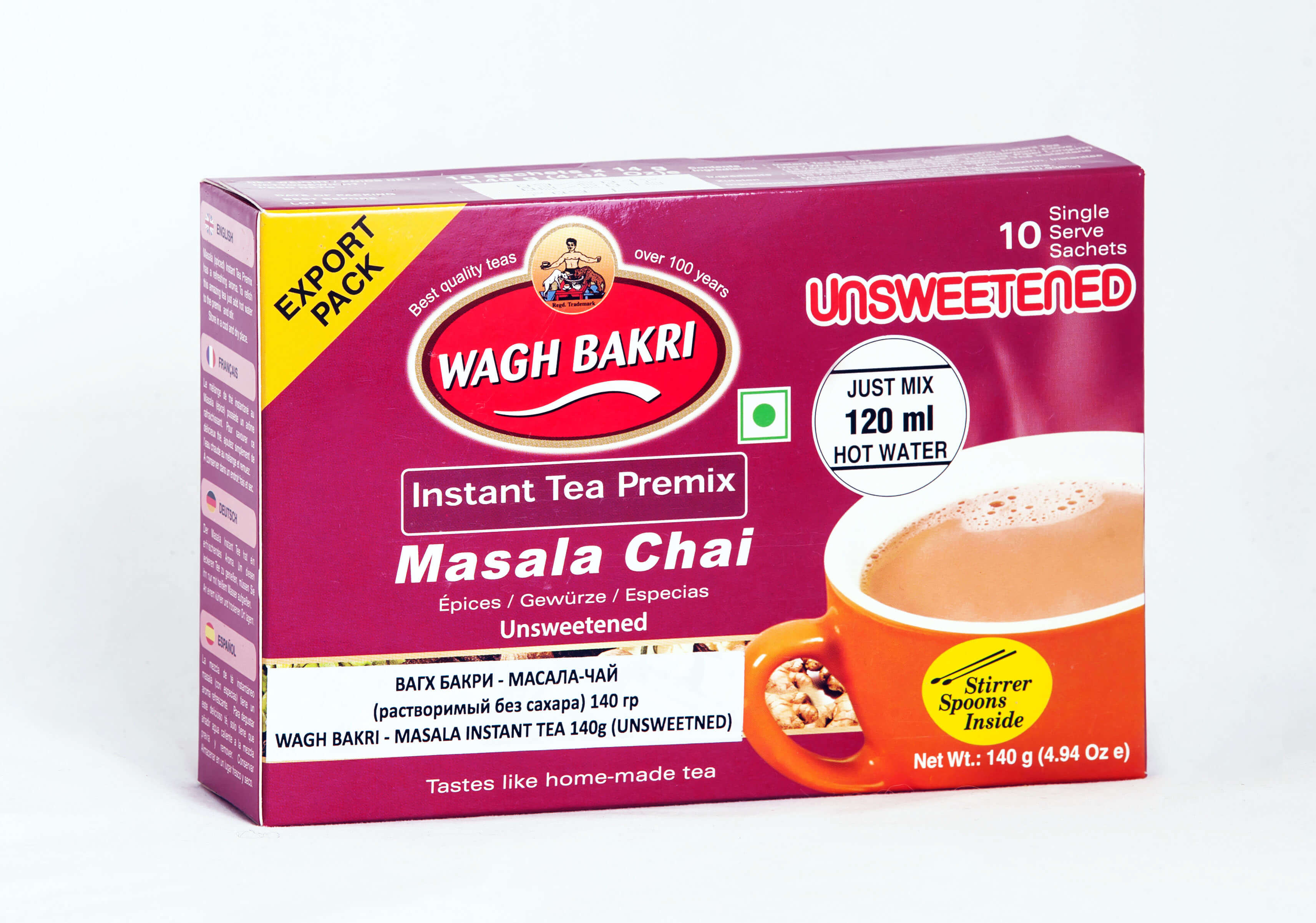 ВАГХ БАКРИ-Растворимый Масала чай 140гбез сахара/WAGH BAKRI-Masala unsweetened instant tea 140g